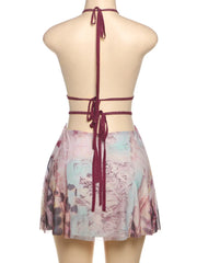 Seashell Deep Halter Neck Mini Dress