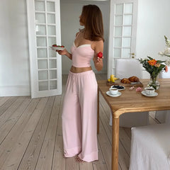 Pink Cami Top And Wide Leg Pants Lounge Set