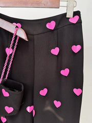 Heart Applique Chain Crop Top And High Waist Pants Set