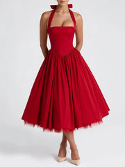 Halter Tulle Flare Maxi Dress