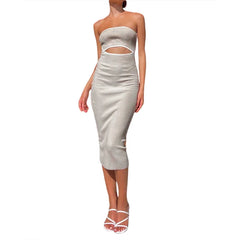 Strapless Striped Cutout Knitted Long Dress