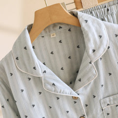 Cotton Heart Dotted Print Long Sleeve Shirt And Pant Pajama Set