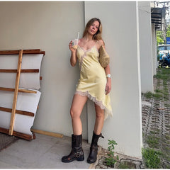 Satin Lace Patchwork Cami Mini Dress