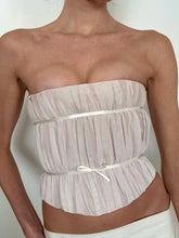 Strapless Mesh Satin Bow Tie Crop Top