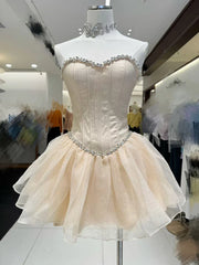 Rhinestone Strap Flare Strapless Mini Dress