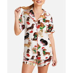 Christmas Santa Pets Print Pajamas Set