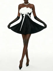 Rose Appliques Strapless Mini Dress