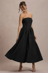 Strapless Solid Midi Dress