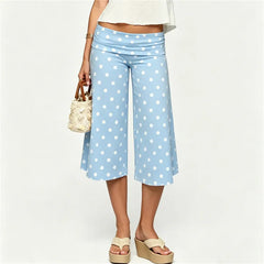 Polka Dot Fold Over Cropped Palazzo Pants