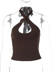 Hollow Out Cross Halter Tank Top