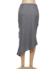 Ruched Bottom Button Zip Mid-Calf Skirts