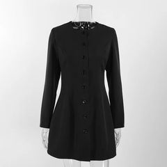 Black Round Neck Long Sleeve Button Up Blazer Mini Dress