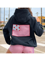 Blue Flag Letter Print Hoodie