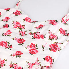 White Floral Print Tie Up Strap Midi Dress