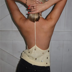 Knit Sequin Halter Deep V-Neck Top