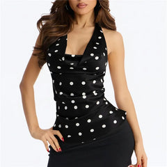 Polka Dot Satin Cowl Neck Top
