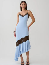 Lace Trim Ruffle Mermaid Hem Cami Midi Dress