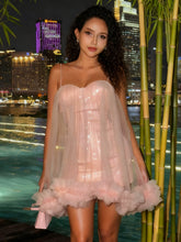 Pink Mesh Sequin Layered Babydoll Mini Dress