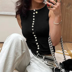 Button-Up Tank Top - Backless Streetwear Crop