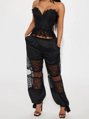 Black Lace Patchwork Wide Pants
