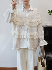 Pearl Button Ruffle Trim Cardigan