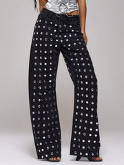 Rivet Decoration Straight High-Waisted Denim Jeans