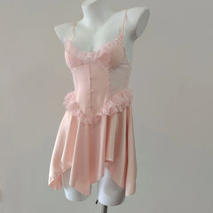 Pink Lace Trim Satin Nightdress