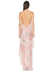 Pink Printed Ruffles Long Dress