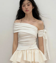 One Shoulder Tie Up Lace Up Top