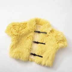 Fluffy Faux Fur Crop Belt Buckle Jacket