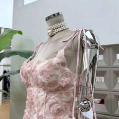 Embroidered Mesh Flower Tie Straps Tulle Mini Dress