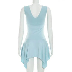 V-neck Frill Hem Sleeveless Mini Dress