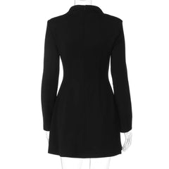 Solid V-Neck Long Sleeve High Neck Buttoned Mini Dress
