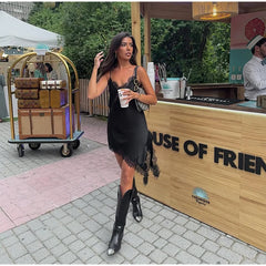 Satin Lace Patchwork Cami Mini Dress