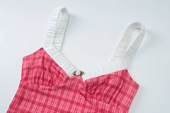 Red Plaid Ruffle Strap Crop Top and Shorts Set