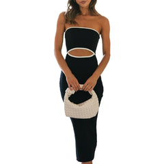 Strapless Striped Cutout Knitted Long Dress