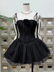 Tie Up Strap 3D Flower Embellished Tulle Mini Dress