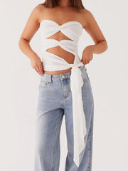 Edgy Strapless Cutout Crop Top - Contemporary Tie-Detail Bandeau