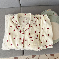 Heart-Shaped Short Sleeve Shirt and Shorts Pajama Set