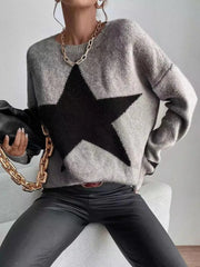 Star Pattern O-Neck Sweater Pullover