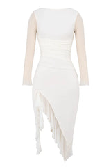 White Mesh Ruffles Midi Dress