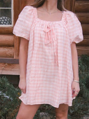Plaid Bodydoll Puff Sleeve Mini Dress