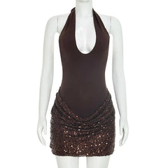 Sequin Patchwork Halter Tank Mini Bodycon Dress