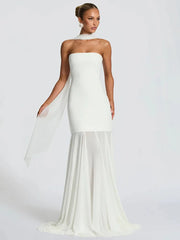 Steapless Mesh Patchwork Maxi Dress With Scarf