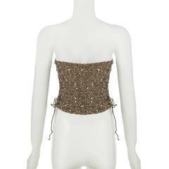 Sequin Gold Side Tie Up Tube Top