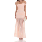 Off Shoulder Mesh Bodycon Midi Dress