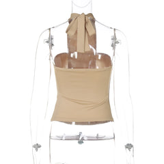 Black and Beige High Neck Sleeveless Sequin Tank Top - Backless Style