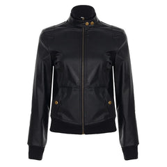 Black PU Leather High Neck Zipper Jacket