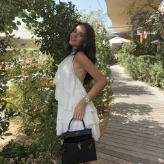 Halter Cascading Ruffles Mini Dress