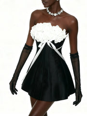 Rose Appliques Strapless Mini Dress